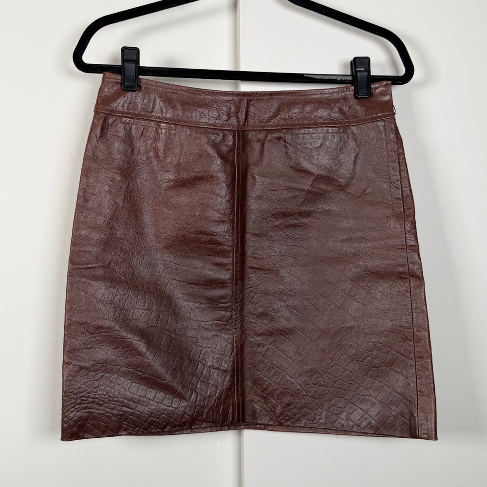 Ann Taylor LOFT Brown Croc Embossed Leather Mini Skirt Size 4
